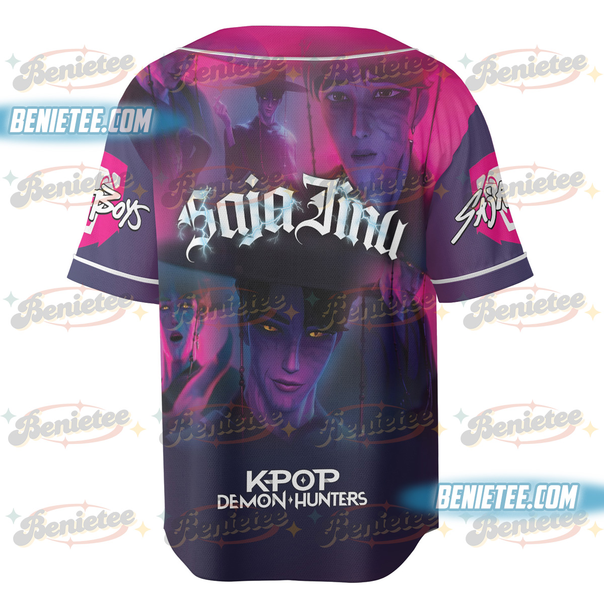 Kpop Demon Hunters Baseball Jersey, Jinu Dark version Tee, Huntrix tee , Sajaboys Jersey, Korean Style Graphic Shirt - Image 3