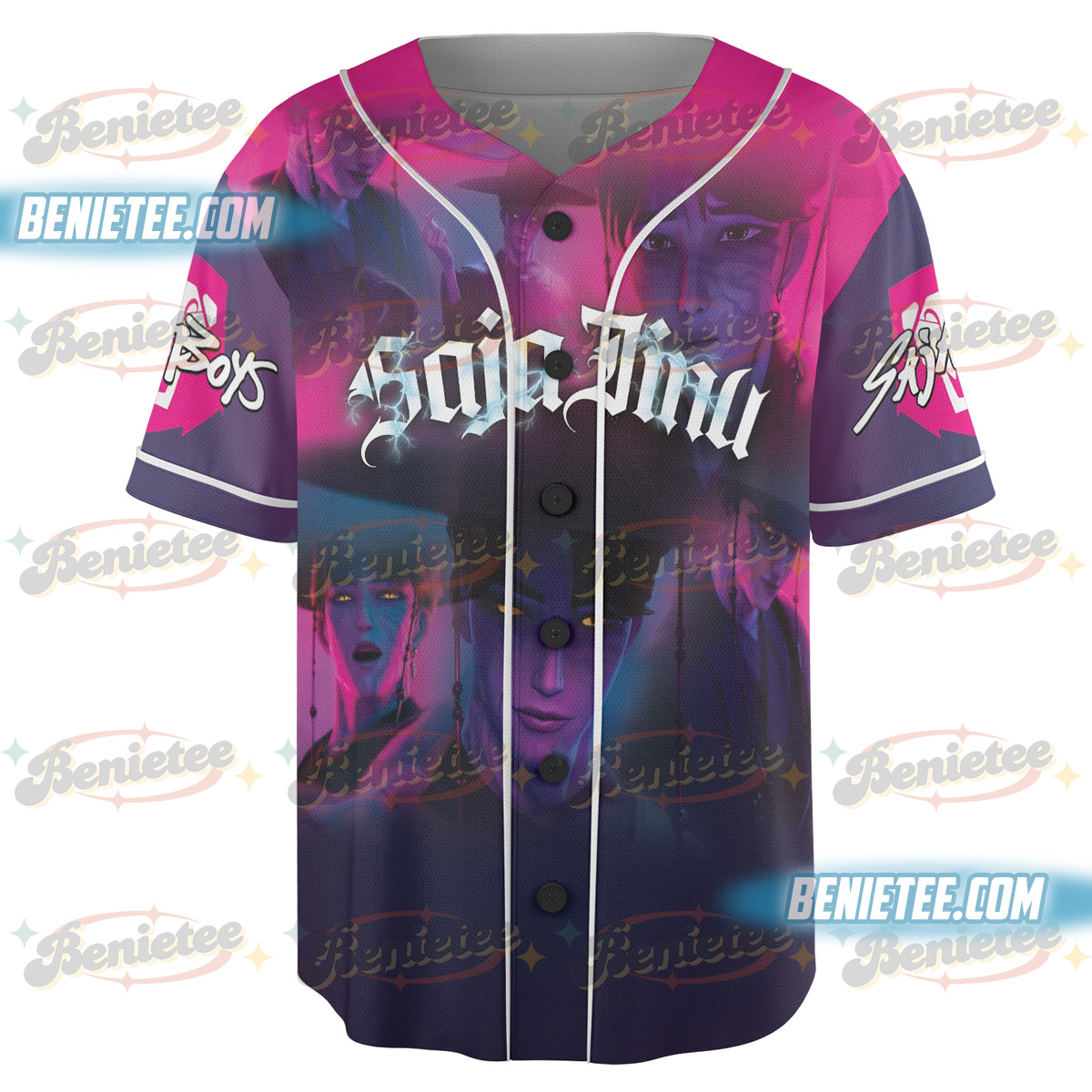 Kpop Demon Hunters Baseball Jersey, Jinu Dark version Tee, Huntrix tee , Sajaboys Jersey, Korean Style Graphic Shirt - Image 4