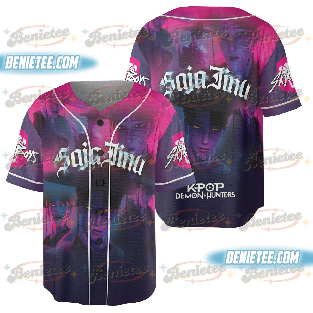 Kpop Demon Hunters Baseball Jersey, Jinu Dark version Tee, Huntrix tee , Sajaboys Jersey, Korean Style Graphic Shirt
