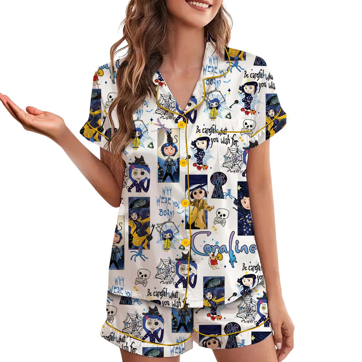 Coraline Halloween Pajamas Set, Coraline Fan Tee, Spooky Character Pajamas - Image 2