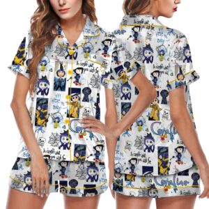 Coraline Halloween Pajamas Set, Coraline Fan Tee, Spooky Character Pajamas