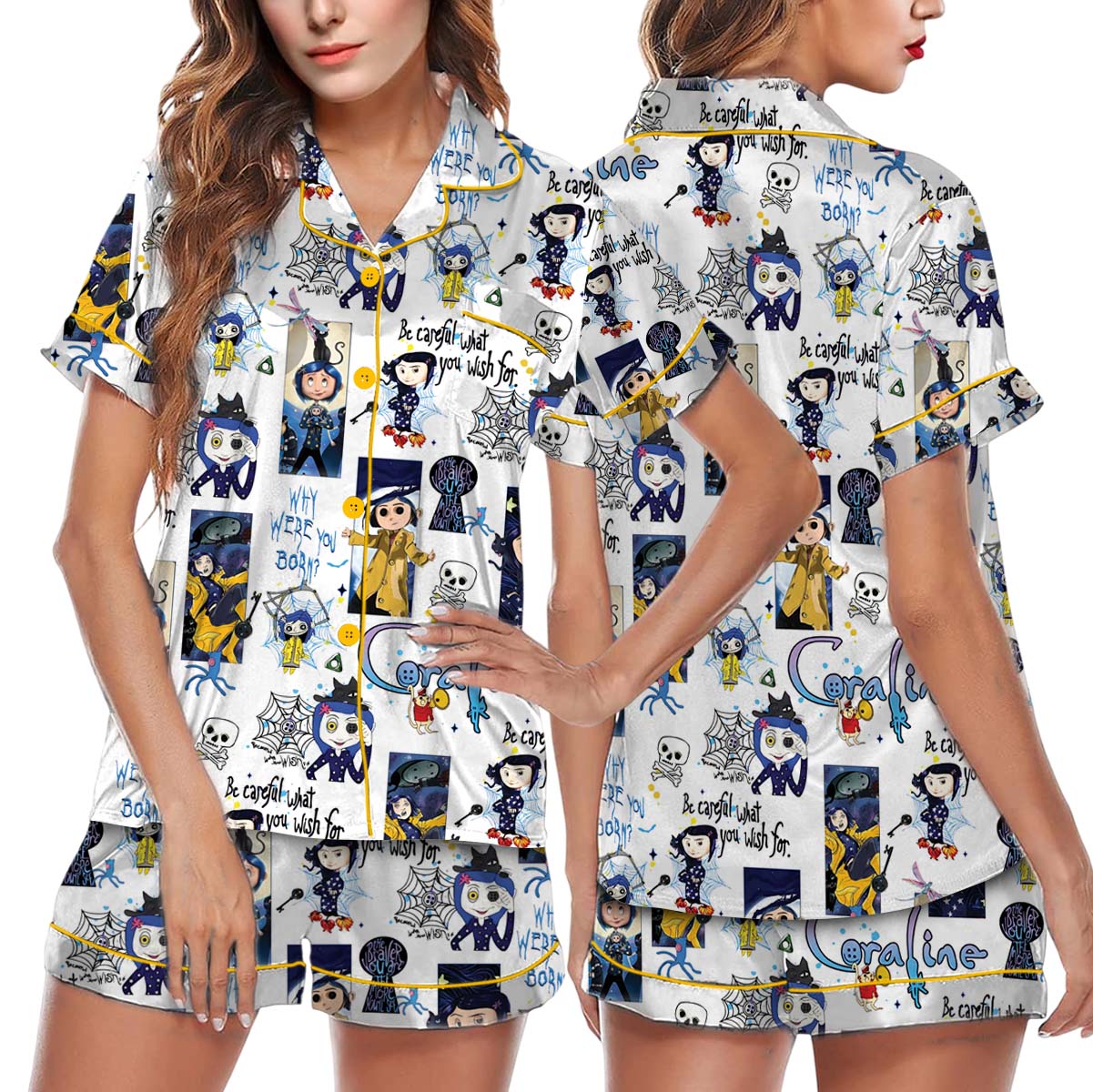 Coraline Halloween Pajamas Set, Coraline Fan Tee, Spooky Character Pajamas