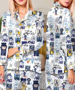 Coraline Halloween Pajamas Set Long, Coraline Fan Tee, Spooky Character Pajamas