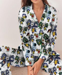 Halloween Doll Button Eyes Long Pajamas Set, Horror Cartoon Movie Shirt, Cartoon Character Pajamas