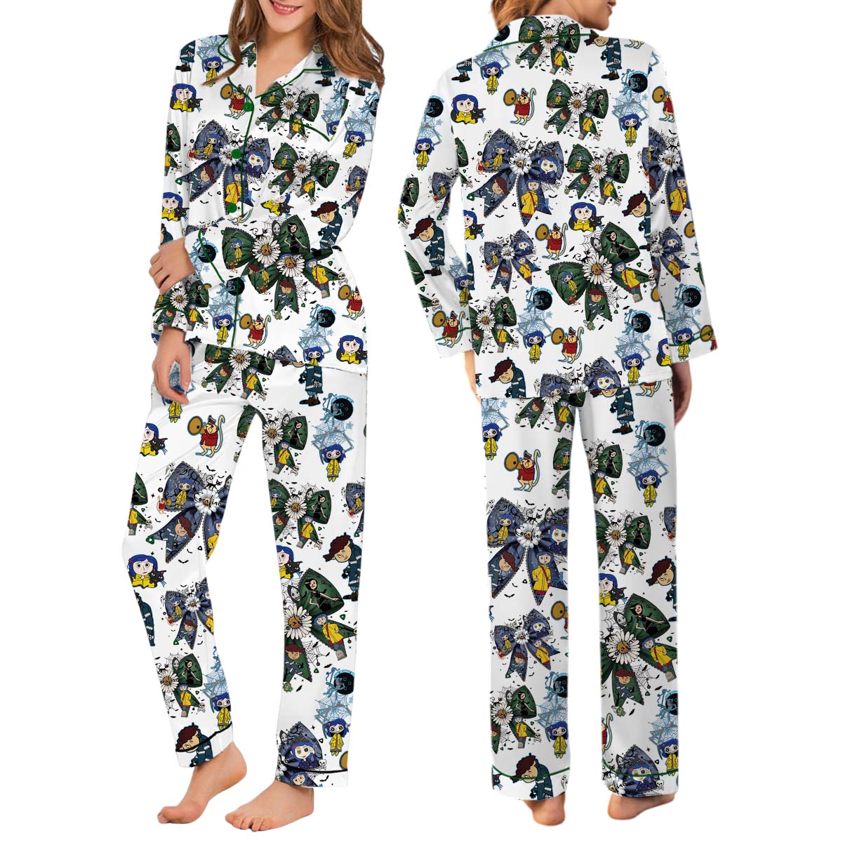 Halloween Doll Button Eyes Long Pajamas Set, Horror Cartoon Movie Shirt, Cartoon Character Pajamas - Image 3