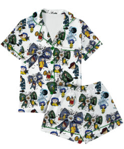 Halloween Doll Button Eyes Pajamas Set Short, Horror Cartoon Movie Shirt, Cartoon Character Pajamas