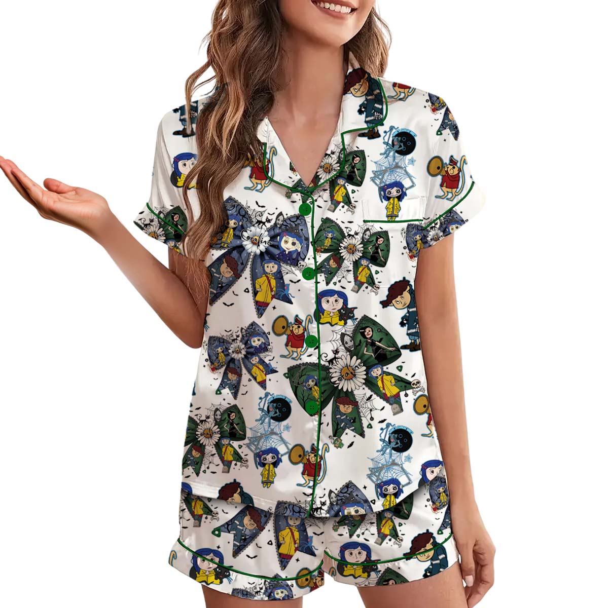 Halloween Doll Button Eyes Pajamas Set Short, Horror Cartoon Movie Shirt, Cartoon Character Pajamas - Image 3