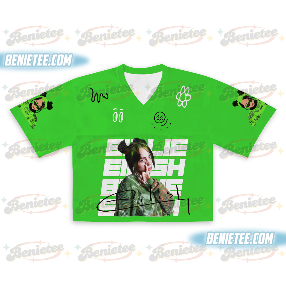 Billie Eilish Tour Crop Top Football JErsey, Concert Tee Hit Me Hard And Soft US Fall 2025 Music Jersey - Image 2