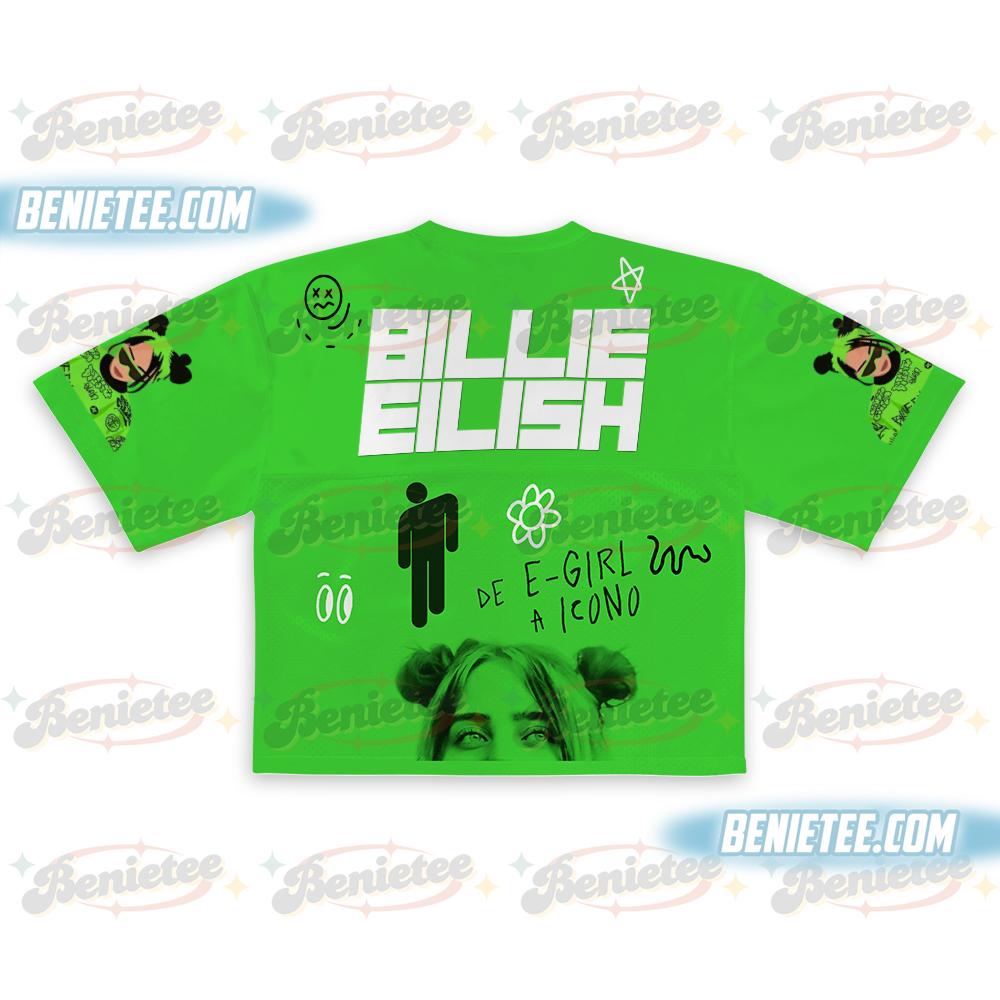 Billie Eilish Tour Crop Top Football JErsey, Concert Tee Hit Me Hard And Soft US Fall 2025 Music Jersey - Image 3
