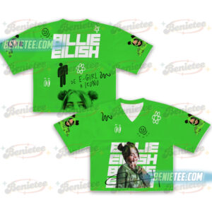 Billie Eilish Tour Crop Top Football JErsey, Concert Tee Hit Me Hard And Soft US Fall 2025 Music Jersey