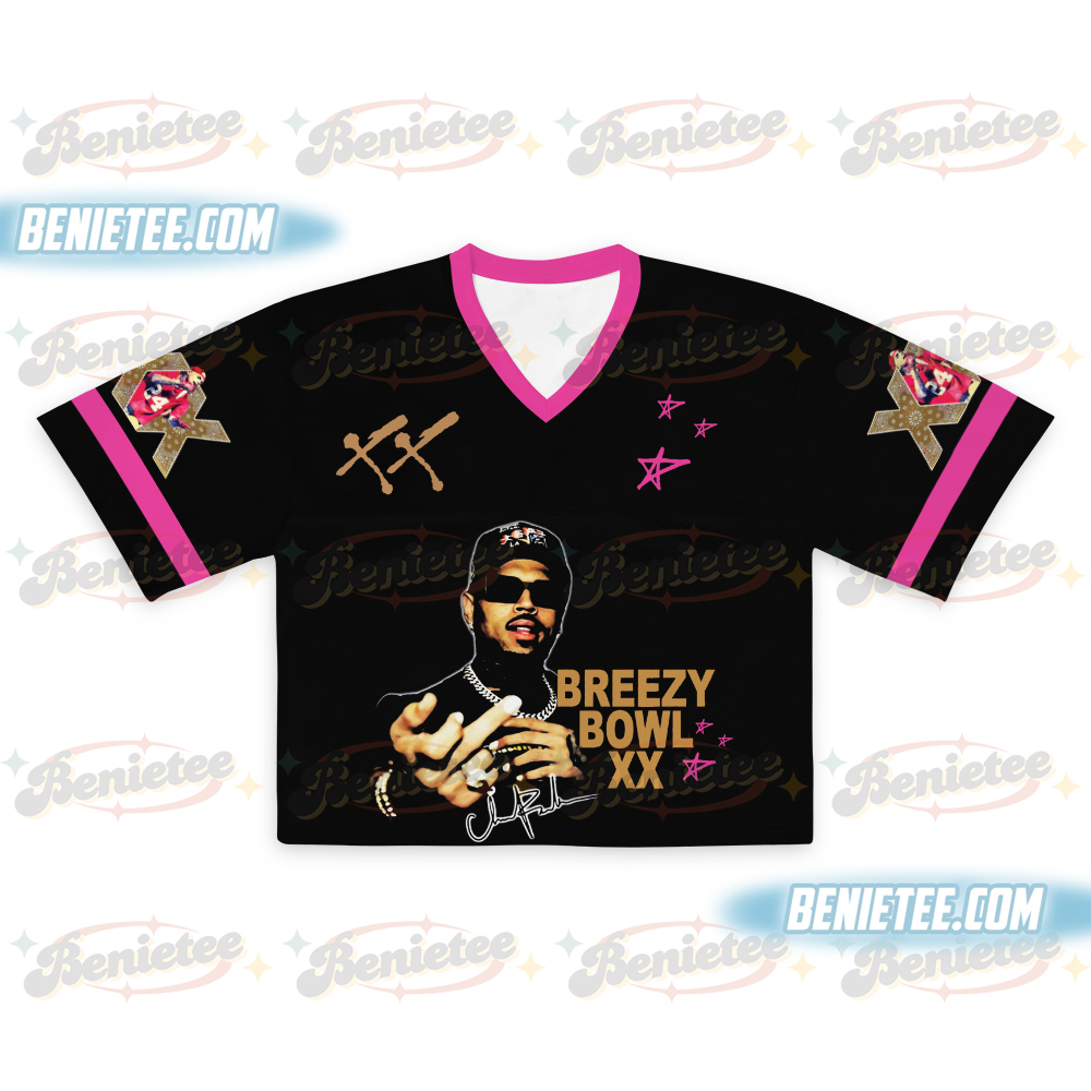 Chris Brown Hip Hop Vintage Football Jersey Croptop, Breezy XX Bowl Tour Jersey - Image 2