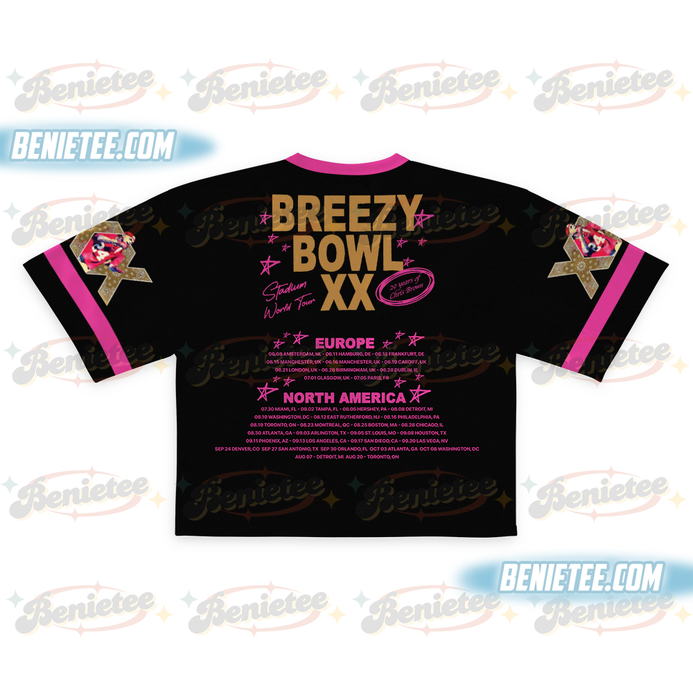 Chris Brown Hip Hop Vintage Football Jersey Croptop, Breezy XX Bowl Tour Jersey - Image 3