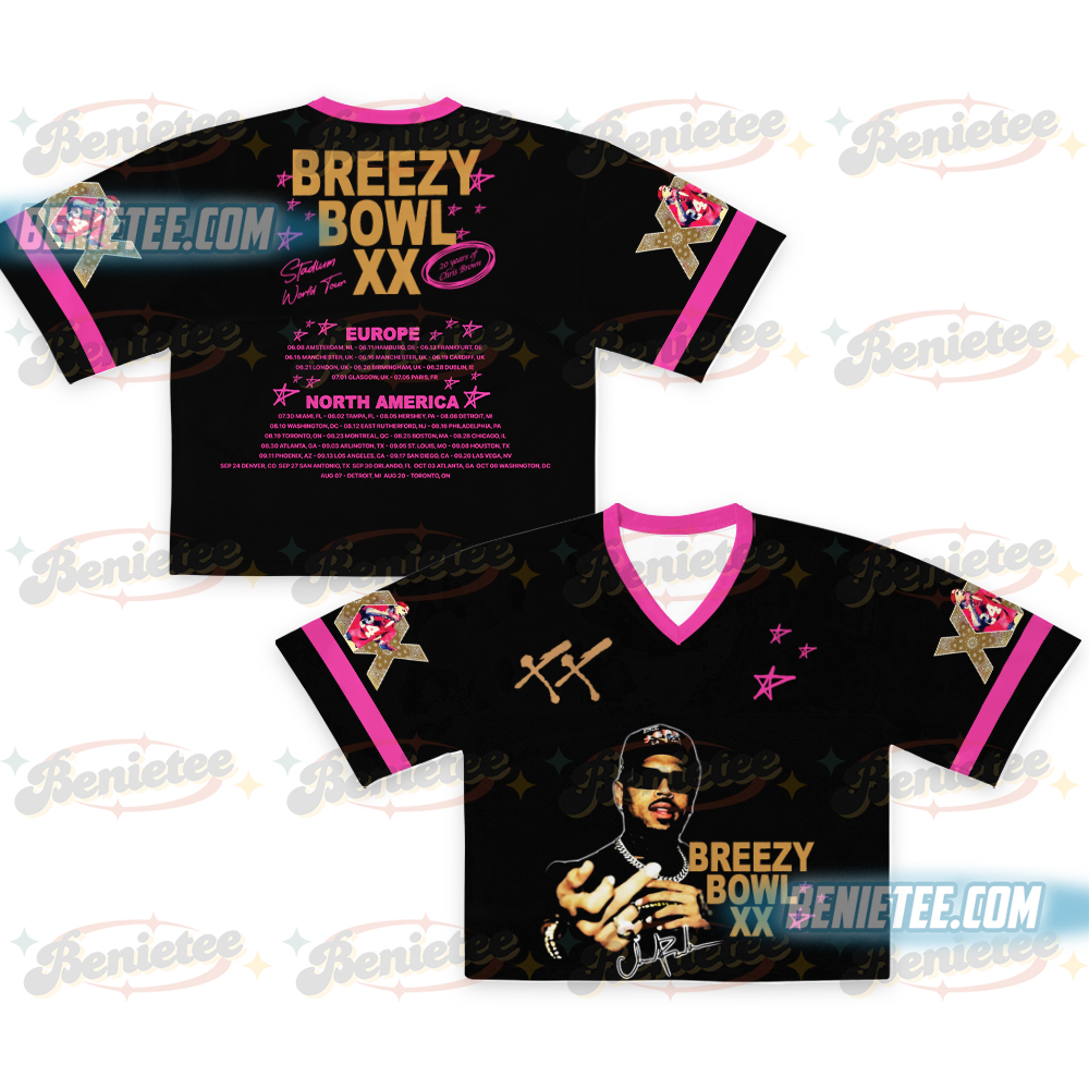 Chris Brown Hip Hop Vintage Football Jersey Croptop, Breezy XX Bowl Tour Jersey