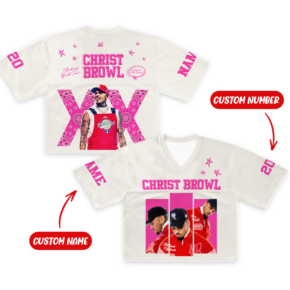 Custom Chris Brown 2025 Crop top Football Jersey Full Mesh, Breezy Bowl XX Concert 2025