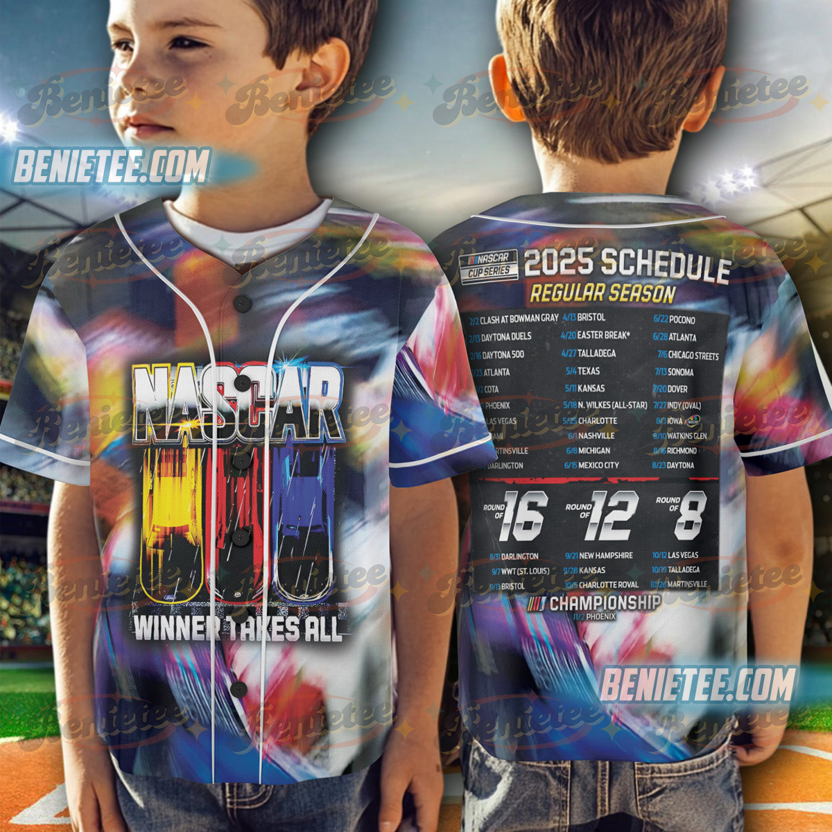Checkered Flag Sports NASCAR 2025 Cup Series Schedule Baseball Jersey - Image 2