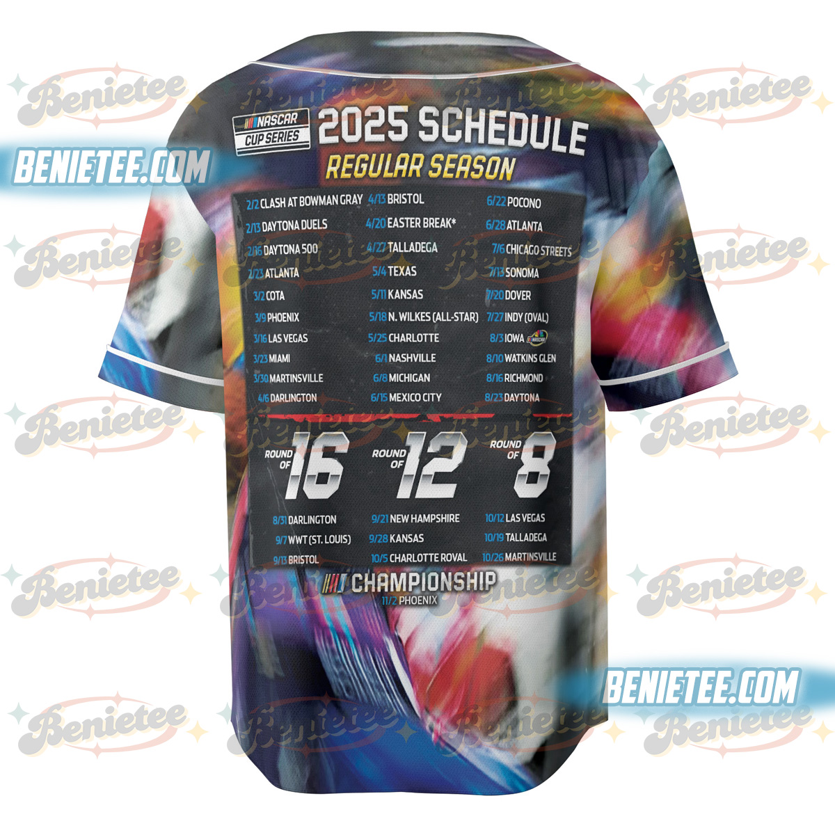 Checkered Flag Sports NASCAR 2025 Cup Series Schedule Baseball Jersey - Image 5