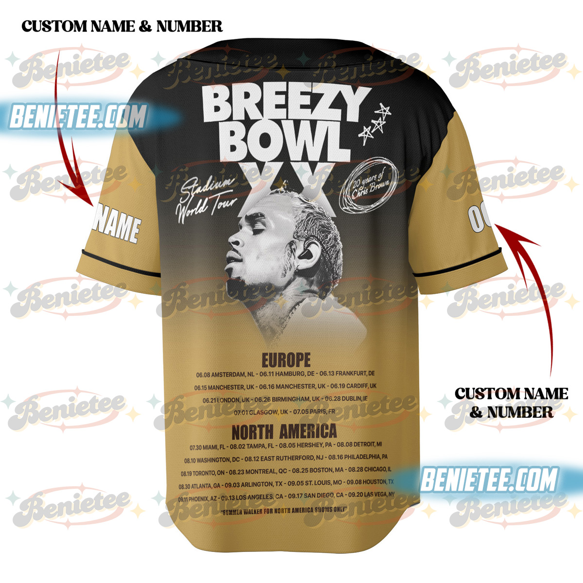 Custom Name - Number Chris Brown Jersey, Custom Tour Chris Brown 2025 Baseball Jersey - Image 3