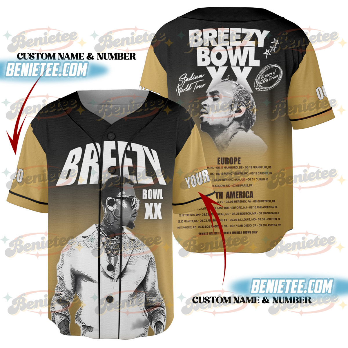 Custom Name - Number Chris Brown Jersey, Custom Tour Chris Brown 2025 Baseball Jersey - Image 4