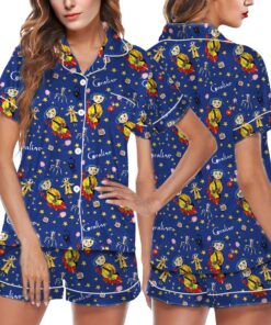 Coraline Pajamas Set Short, Halloween Coraline Pajamas, Vintage Halloween Coraline Shirt, Funny Cartoon Shirt