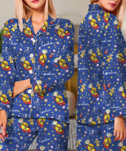 Alternative view of Coraline Pajamas Set Long, Halloween Coraline Pajamas, Vintage Halloween Coraline Shirt, Funny Cartoon Shirt