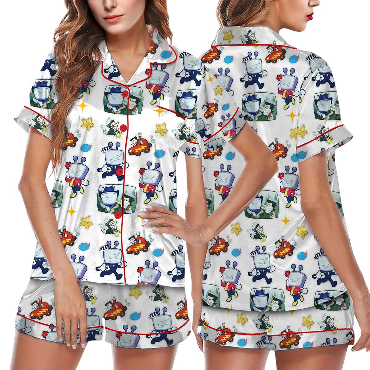 Tenna Deltarune ITS TV TIME Game Pajamas Set Short, Dtg Video game shirt