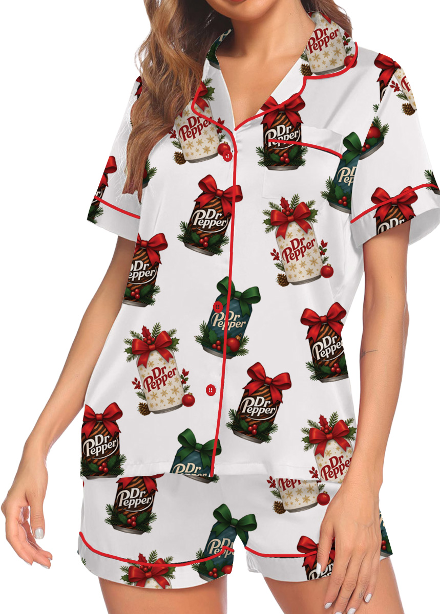 Christmas Dr Pepper Pajamas Set Short, Festive Holiday Tee, Xmas Gift, Trendy Christmas Soda Tshirt, Retro Soda Can Shirt Gift - Image 4