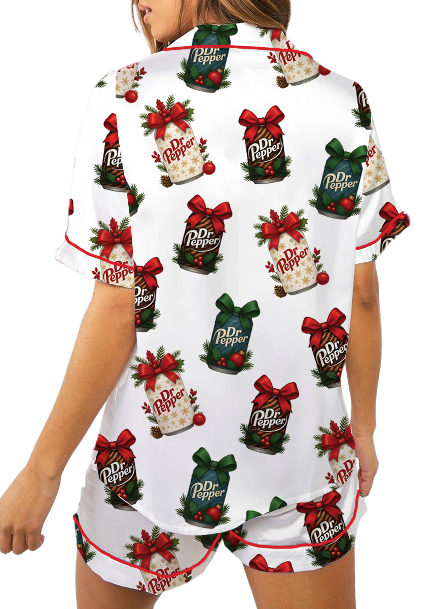 Christmas Dr Pepper Pajamas Set Short, Festive Holiday Tee, Xmas Gift, Trendy Christmas Soda Tshirt, Retro Soda Can Shirt Gift - Image 3