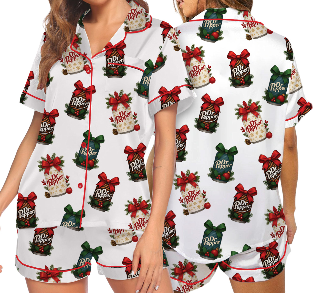 Christmas Dr Pepper Pajamas Set Short, Festive Holiday Tee, Xmas Gift, Trendy Christmas Soda Tshirt, Retro Soda Can Shirt Gift
