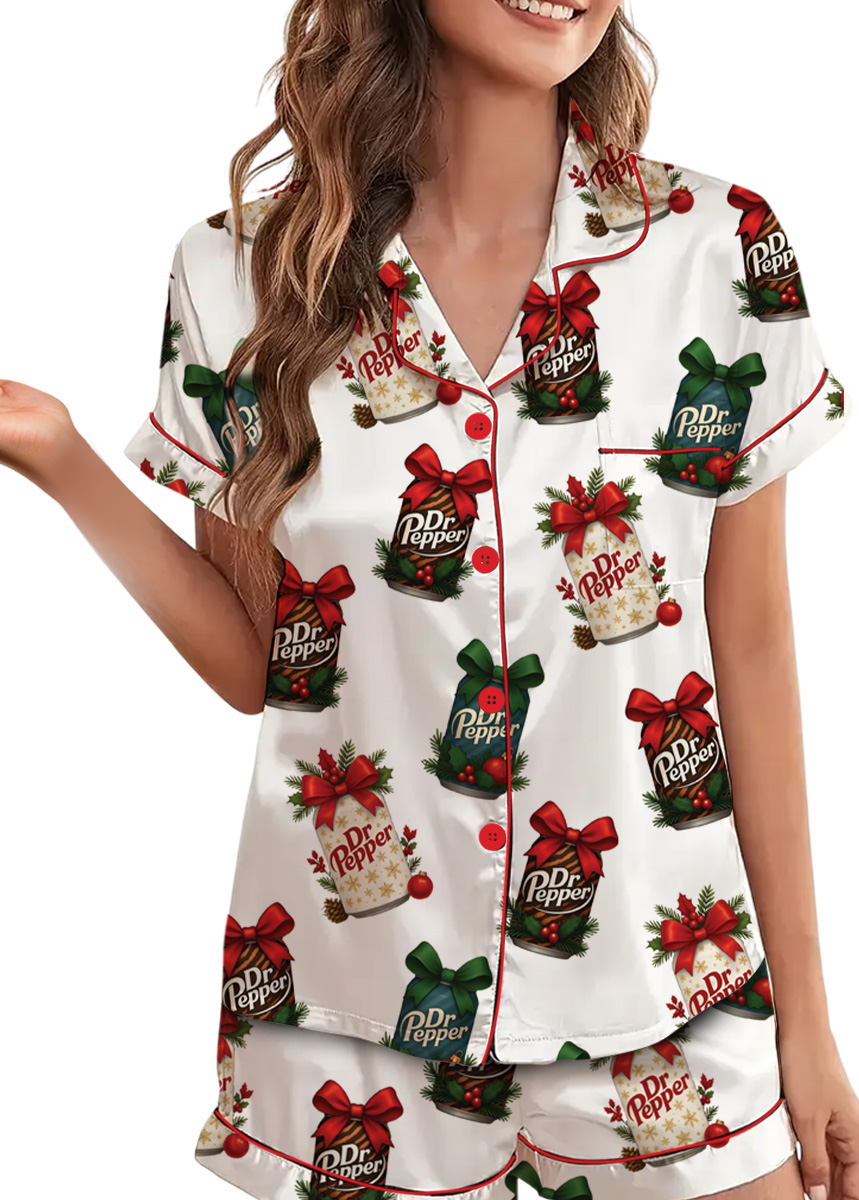 Christmas Dr Pepper Pajamas Set Short, Festive Holiday Tee, Xmas Gift, Trendy Christmas Soda Tshirt, Retro Soda Can Shirt Gift - Image 2