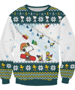 Alternative view of Cartoon Beagle Santa Sleigh Sweater, Cute Yellow Bird Reindeer Holiday Sweatshirt, Peanuts Fan Gift, Funny Snoopy Ugly Christmas Sweater