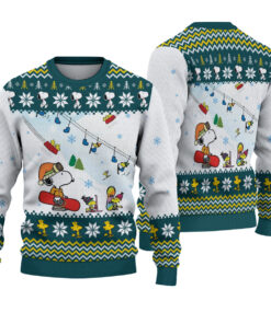 Cartoon Beagle Santa Sleigh Sweater, Cute Yellow Bird Reindeer Holiday Sweatshirt, Peanuts Fan Gift, Funny Snoopy Ugly Christmas Sweater