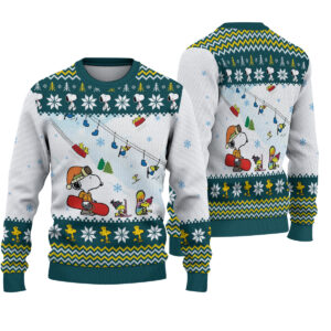 Cartoon Beagle Santa Sleigh Sweater, Cute Yellow Bird Reindeer Holiday Sweatshirt, Peanuts Fan Gift, Funny Snoopy Ugly Christmas Sweater