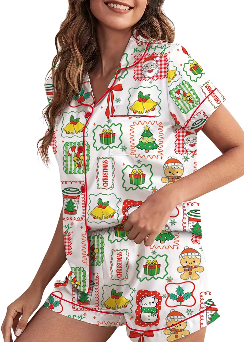 Merry Christmas Pajamas Set Short, Merry Xmas Shirt, Santa Claus Shirt, Cute Long Sleeve Pajamas - Image 3