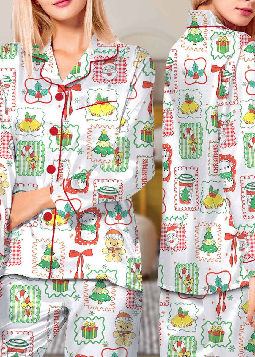 Merry Christmas Pajamas Set Long, Merry Xmas Shirt, Santa Claus Shirt, Cute Long Sleeve Pajamas - Image 3