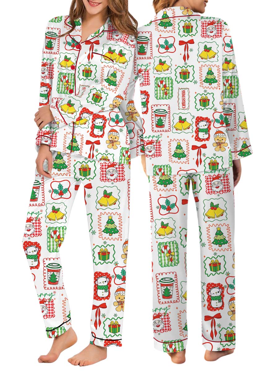 Merry Christmas Pajamas Set Long, Merry Xmas Shirt, Santa Claus Shirt, Cute Long Sleeve Pajamas