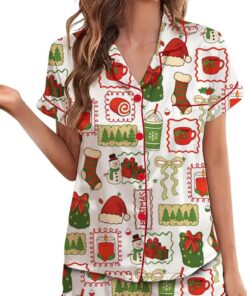 Alternative view of Christmas Pajamas Set Short, Cute Santa Gingerbread & Christmas Tree Pajamas, Cute Holiday Loungewear