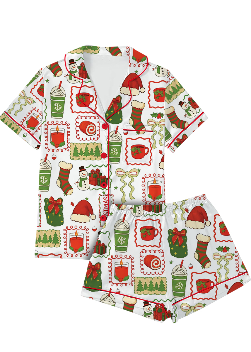 Christmas Pajamas Set Short, Cute Santa Gingerbread & Christmas Tree Pajamas, Cute Holiday Loungewear - Image 3