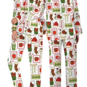 Christmas Pajamas Set Long, Cute Santa Gingerbread & Christmas Tree Pajamas, Cute Holiday Loungewear