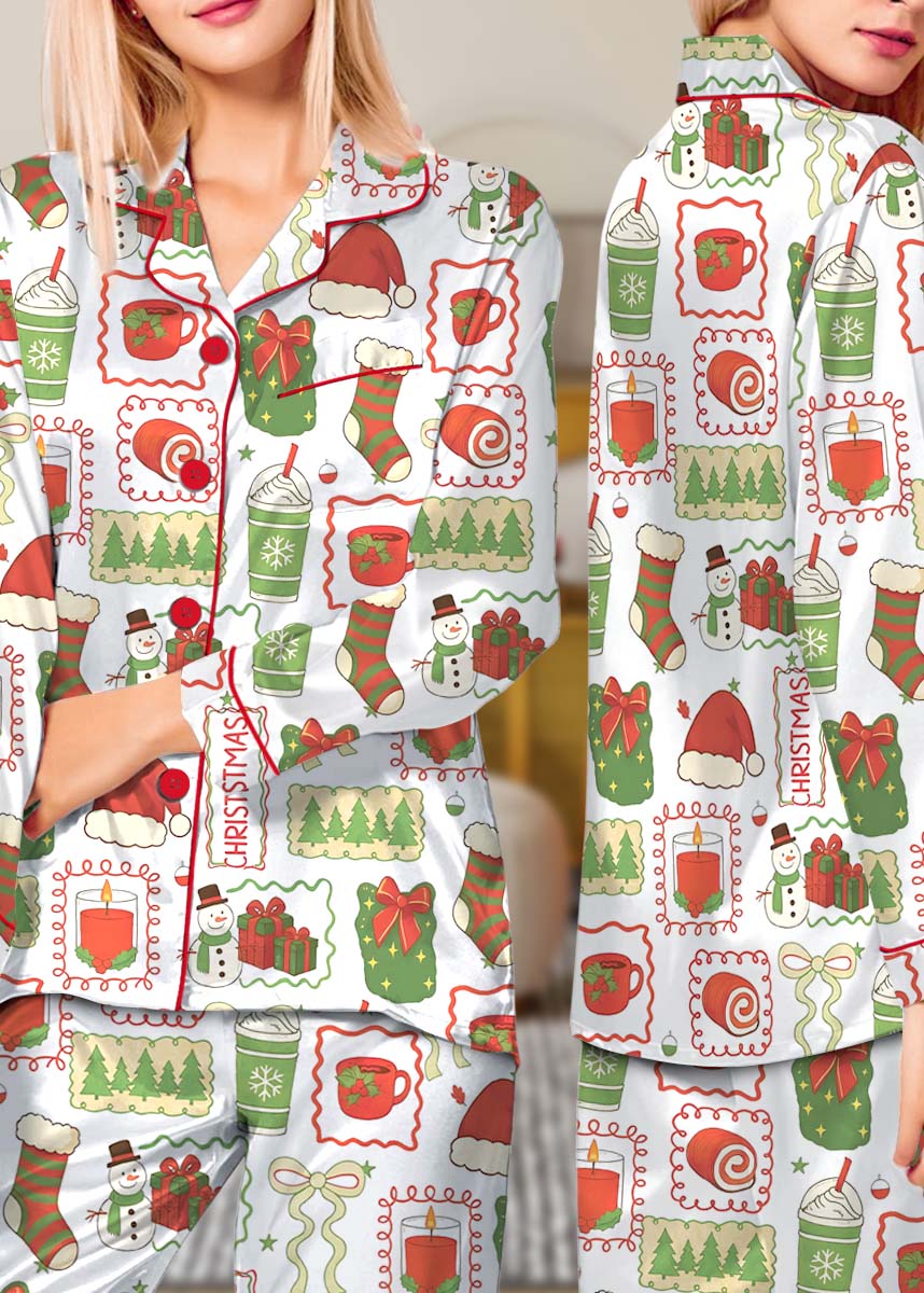 Christmas Pajamas Set Long, Cute Santa Gingerbread & Christmas Tree Pajamas, Cute Holiday Loungewear - Image 2