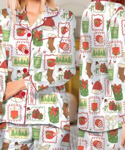 Alternative view of Merry Christmas Pajamas Set Long, Merry Xmas Shirt, Santa Claus Shirt, Cute Long Sleeve Pajamas