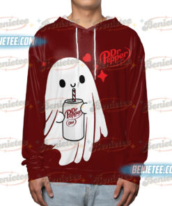 Alternative view of Dr Pepper Halloween Ghost Drink Hoodie 3D, Cozy Soda Lover Hoodie, Cute Spooky Crewneck, Funny Cola Soft Fizzy Drink Shirt for Fall Outfit