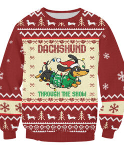 Alternative view of Dachshund Dog Ugly Christmas Sweater, Walkin In A Wiener Wonderland Sweater, Funny Dog Xmas Sweater, Christmas Gift For Pet Lovers