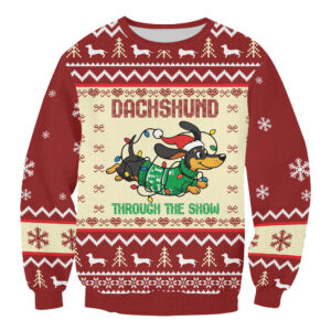 Alternative view of Dachshund Dog Ugly Christmas Sweater, Walkin In A Wiener Wonderland Sweater, Funny Dog Xmas Sweater, Christmas Gift For Pet Lovers