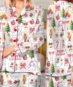 Alternative view of Matching Pajamas Bow Santa Print Button Down Long Sleeve