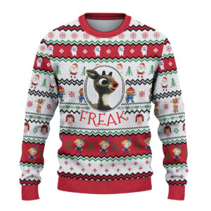 Alternative view of Rudolph The Red Nosed Reindeer Ugly Sweater, Rudolph Christmas Holiday Sweater, The Red Nosed Reindeer Sweater