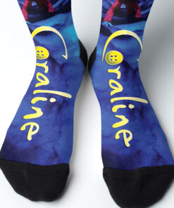 Alternative view of Vintage Coraline Stamp Socks, Retro Scary Doll Socks, Scream Movie Shirt, Scary Movie