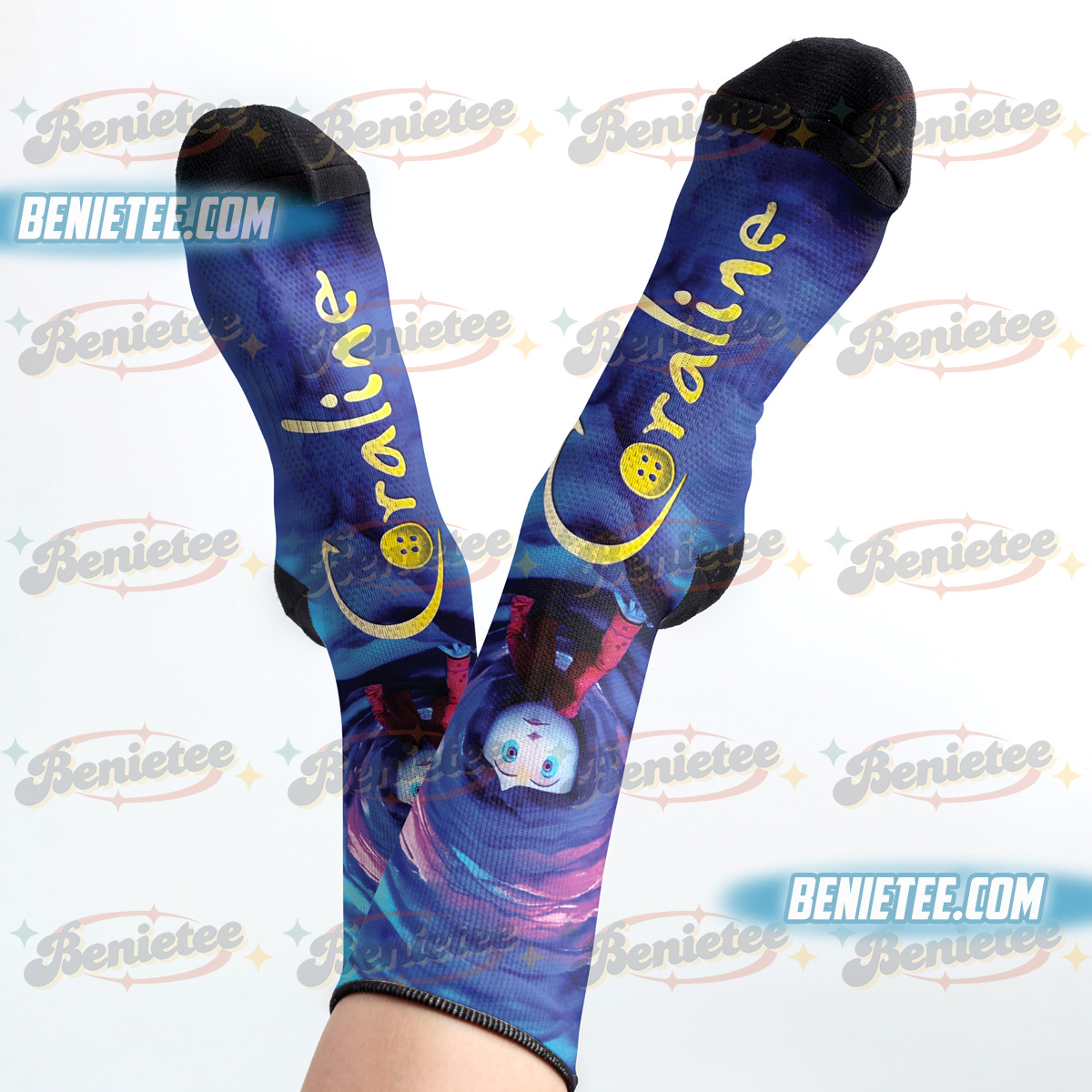 Vintage Coraline Stamp Socks, Retro Scary Doll Socks, Scream Movie Shirt, Scary Movie - Image 3