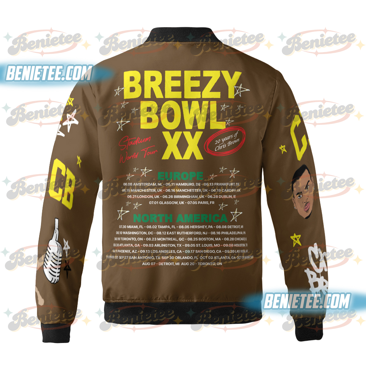 Breezy Bowl XX Tour Bomber Jacket, Vintage Chris Brown Concert 2025 Jacket For Men, Music Tour Y2k Streetwear Jacket, Chris Brown Fan - Image 2