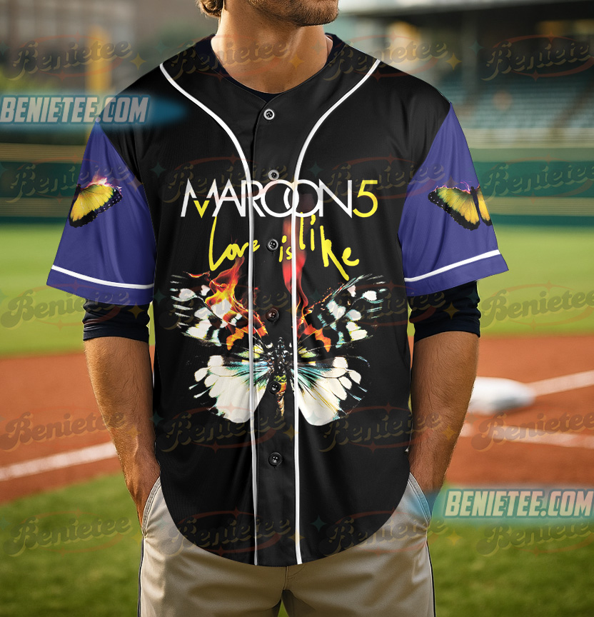 Vintage Maroon 5 Baseball Jersey, Maroon 5 M5LV Residency Tour Baseball Jersey - Image 2