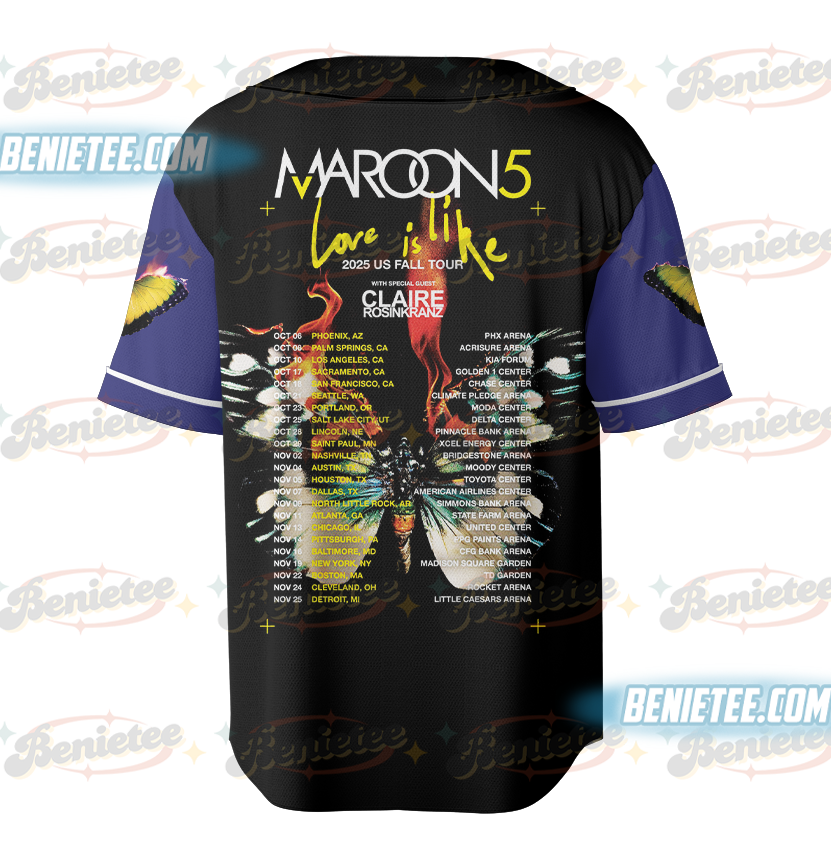 Vintage Maroon 5 Baseball Jersey, Maroon 5 M5LV Residency Tour Baseball Jersey - Image 3